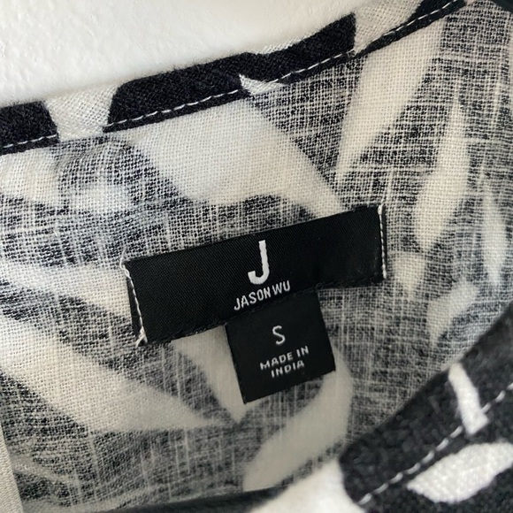 J Jason Wu Romper Womens Size S Linen Blend Black Palm Printed Coastal Beachy - Picture 3 of 6